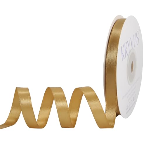 Kryvus Light Gold Satin Ribbon, Double Faced 3/8 Inch X 25 Yards Light Gold Ribbon, Premium Satin Ribbon for Gift Wrapping, Crafts, Hair Bow Making, Sewing, Flower Bouquet, Wedding Party Decor