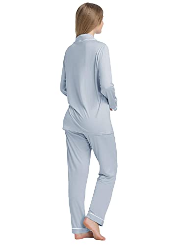 Image of Cherrydew Women's Bamboo Viscose Cooling Long Sleeve Button Up Pajama Set | Buttery-Soft Feel • Naturally Cool Comfort • Breathable Fabric • Relaxed Fit • Sleep & Lounge Ready