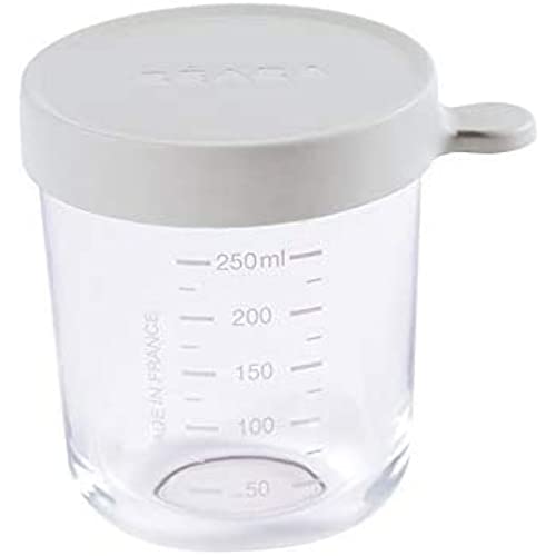 BÉABA, Portion Conservation Repas Bébé/Verre Extra Résistant, Made in France, 100% Hermétique, Résiste à la chaleur et Choc thermique, Congélation, Stérilisation, Graduation, 250 ml, Light Mist