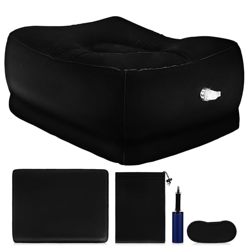 MERRYHAPY 携帯用インフレータブルフットレスト 足枕付き 可能エアークッション ポンプ収納袋 飛行機 車 オフィス 旅行用