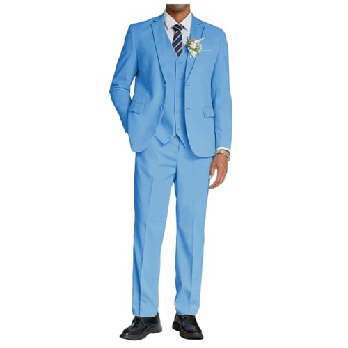 Men Suit Jacket Vest Pants Business Banquet Wedding Fashion Slim Fit 3-Piece Blue