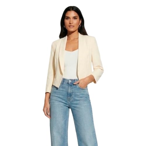 Image of Party HuB Ladies Italian Open Front Crop Blazer Fully Lined Smart Casual Office Evening Jacket Coat Chic Fashion Wear Daily Outfit Cream