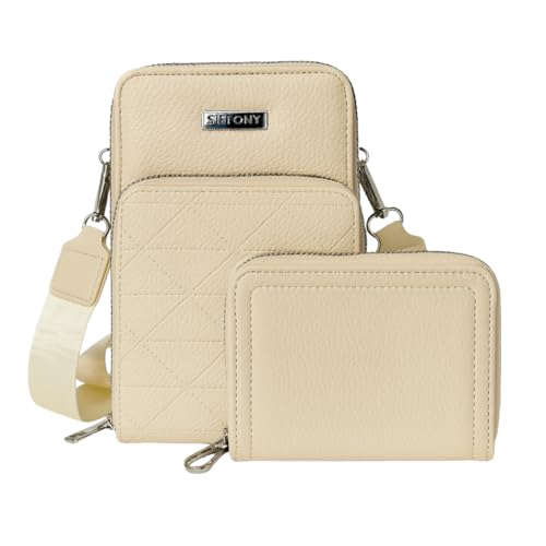 Kit Bolsa Carteira Porta Celular Alça Transversal Tiracolo QUBCCUM (Bege)