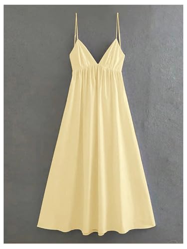 SOLY HUX Women's Summer Dress Backless V Neck Spaghetti Strap Loose Flowy Midi Cami Dresses4