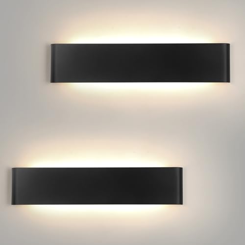 Mille Lucciole Applique da Parete Interno 24W,Lampada Parete Interno 2880LM,Applique LED da Parete Interno 4500K Bianco Neutro,Applique da Parete Per Soggiorno Camera da Letto Scale【2 Pezzi Nero】