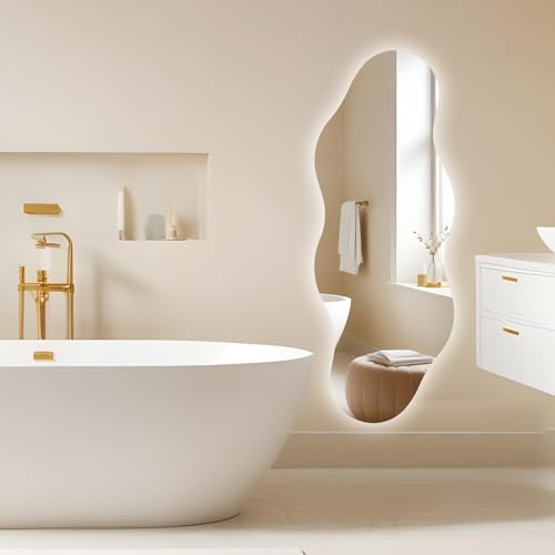 Image of QDSSDECO 63 inch x 24 inch Wavy Full-Length Mirror with Stand, Frameless