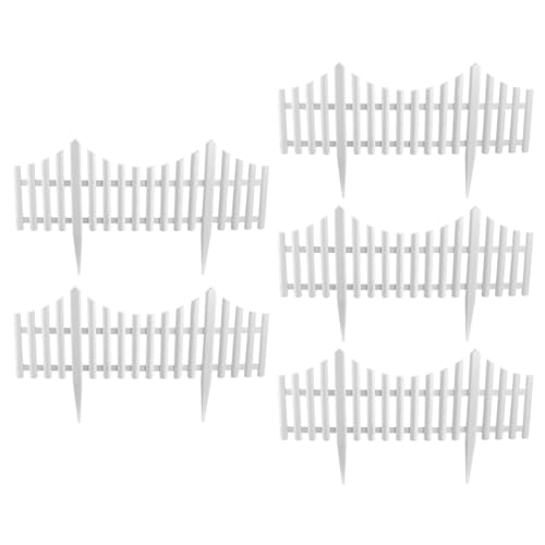 Image of DOITOOL Flexible White Picket Fence Garden Border, 5 Pcs Decorative Landscape Edging Fences, Grass Lawn Flowerbeds Plant Borders, White (Overall Length 120 Inches)