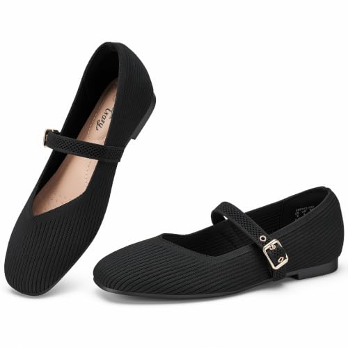Trary Florie Mary Jane Shoes Women Square Toe Knit Ballet Flats Black 11 by Trary - Used condition - US$31.80