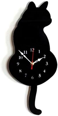 リタプロショップ®しっぽが動く 壁掛け キャットクロック 壁掛け時計 かわいい 猫 ねこ 振り子時計 (ブラック)