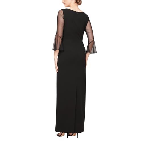 Image of Alex Evenings Women's Long Shift Dress with Illusion Neckline (Petite and Regular Sizes)