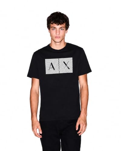 Armani Exchange Men's Crew Neck Logo Tee T Shirt Grid Logo, Black