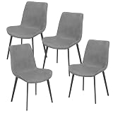 Dining Chairs Set of 4, Modern Upholstered Faux Leather Kitchen Chairs Set with Ergonomic Curved Backrest and Sturdy Metal Legs,Comfy Kitchen Side Chair for Restaurant, Café (Gray)