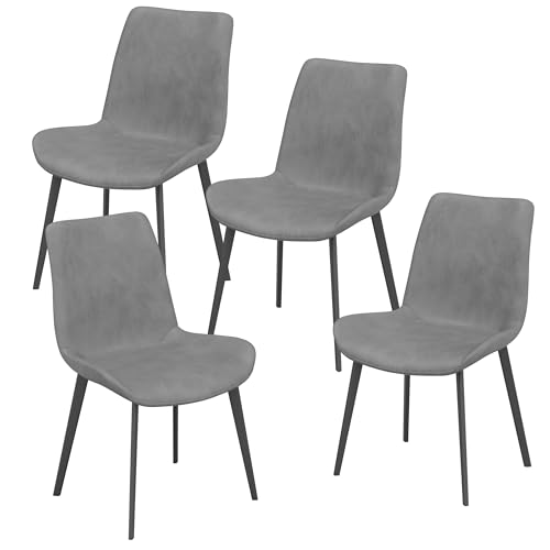 Dining Chairs Set of 4 Upholstered Faux Leather Gray