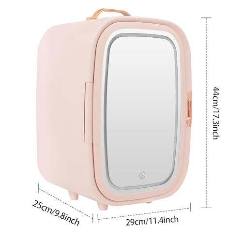 Image of 12 Liter Pink Skincare Fridge with LED Mirror | Compact Beauty Fridge for Makeup Lipstick, Portable Mini Makeup Refrigerator for Bedroom Bathroom