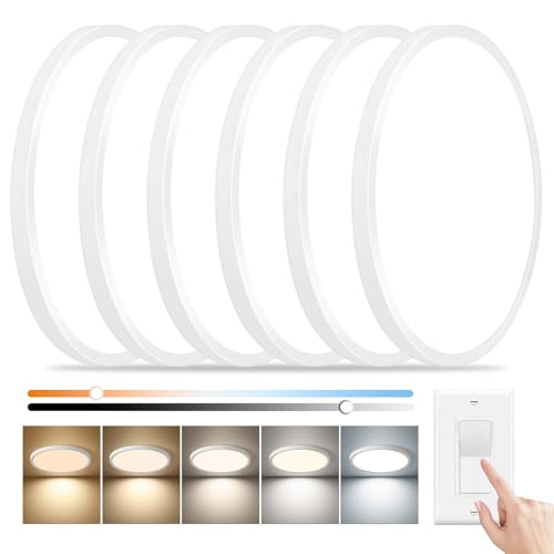6PK 15.8 Inch Dimmable LED Flush Mount Ceiling Light, 32W, 3480LM, 2700K/3000K/4000K/5000K/6000K, Round Flat Panel Low Profile Ceiling Light Fitures for Hallway, Kitchen, Bedroom, White by FY WISDOM FLY LIGHTING - Used condition - US$97.09