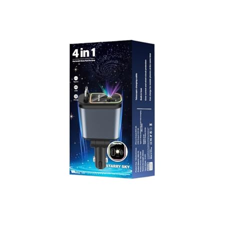 Cargador de coche USB C 120W con cable retráctil Starry Sky y cuatro puertos