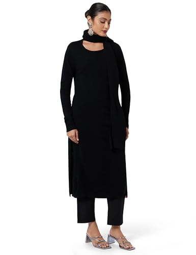 Image of BIBA Women Acrylic Regular Fit Straight Scarf Set Yarndyed Kurta