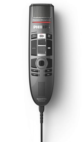 Philips SMP3710 SpeechMike Premium USB Dictation Microphone for Clear Speech Recognition and Best Results, Use with Sensorischem Touch Panel and Slide Switch Anthracite