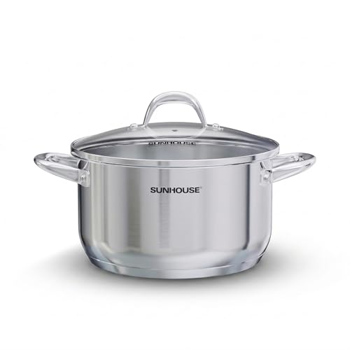 Sunhouse 6 QT Stainless Steel Stock Pot with Lid - Large Pot for Cooking