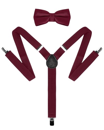 Umo Lorenzo Kids Suspender and Bowtie Sets - Adjustable Y Shape Suspenders for Boys Ages 4-12