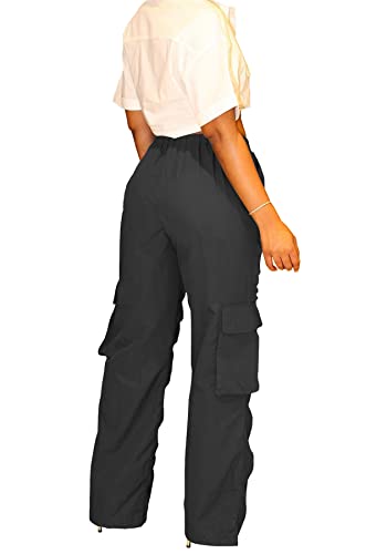 Tcremisa Women Straight Leg Pants With Pockets Casual Ruched Solid Color Cargo Pants High Waisted Workout Trousers #TOP1