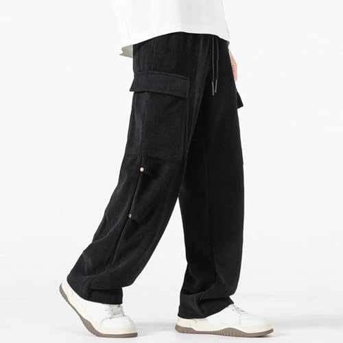 Men's Solid Color Basic Large Pockets Straight Casual Sweatpants Winter Thickened Straight Pants3