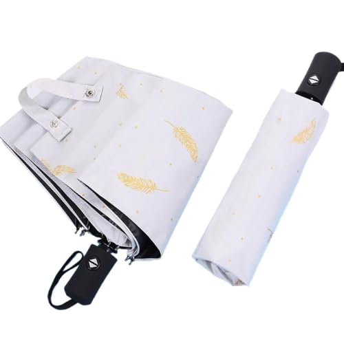 flaxarne Paraguas plegable de poliéster para niños, apertura automática, protección UV, diseño de plumas, blanco, compacto y ligero para niños y niñas