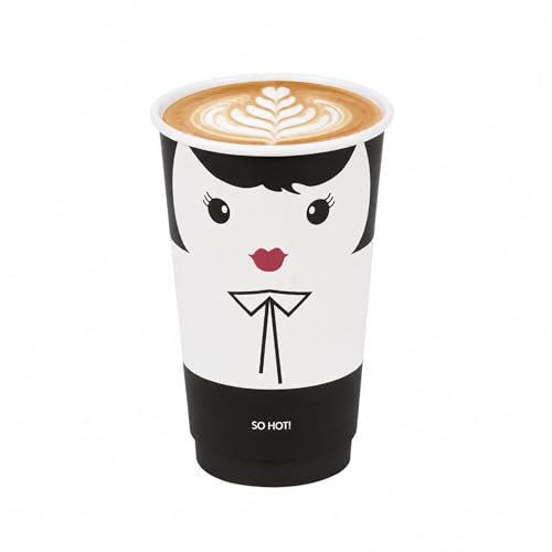 Image of Restaurantware 16-Ounce Paper Cups, Pack of 25 Madame Design Disposable - Leakproof, Recyclable, Black and White Insulated Hot Beverage Holders, Matching Lids Available for Purchase Separately