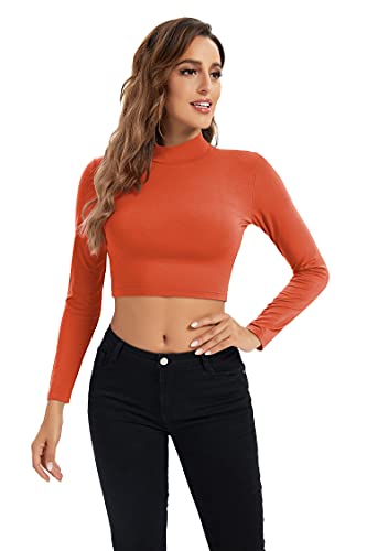 Image of Womens Long Sleeve Crop Tops Lightweight Mock Neck Base Layer Shirts