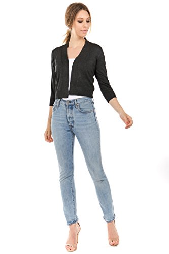 Image of Cielo Women's Soft Solid Open Front 3 /4 Sleeve Sweater Cardigan