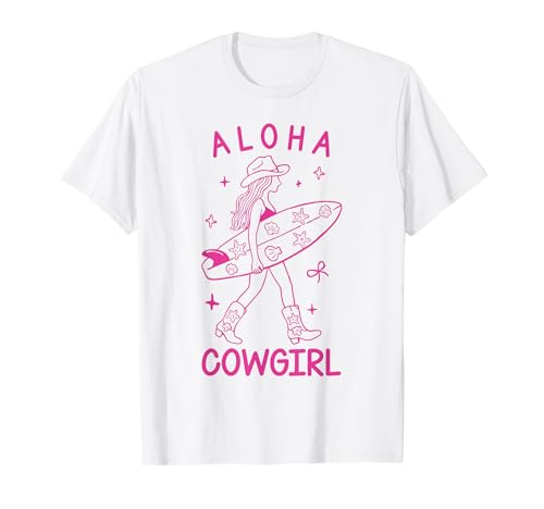 Aloha Cowgirl Surf Girl Bottes western étoiles de mer coquillages rétro T-Shirt