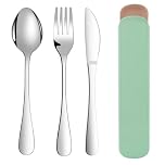 ABOHU Cutlery Set with Portable Pouch Case, 3 Piece Stainless Steel Flatware Set, Tableware Silverware Set with Spoon Knife and Fork Set, Mirror Polished, Dishwasher Safe - Green