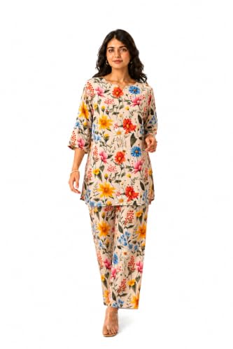 Image of RANGRIKA.in Co-ord Set for Women Stylish | Kurta Set for | Short Kurti with Palazzo | Ethnic Jaipuri Kurti Set | Kurti Palazzo Set | Salwar Suit