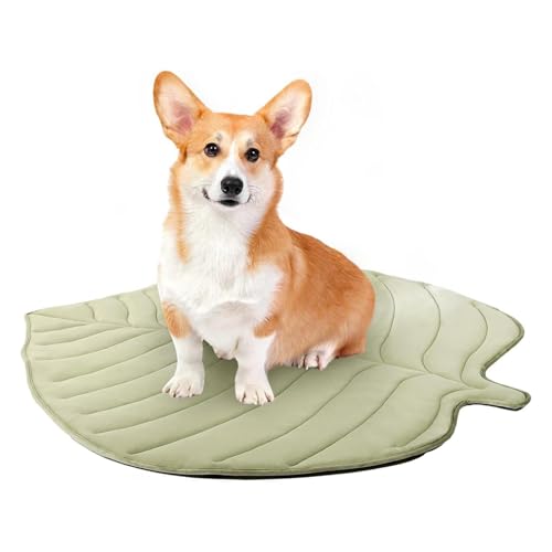 Leaf Shaped Cat Cooling Mat, Leaf Shaped Pad, Breathable Durable Easy to Clean Pet Cool Mats for Cat and Dog, 3 Size Can Choose for All Pets, Soft Summer Pet Sleeping Blanket Kennel (Green, L)