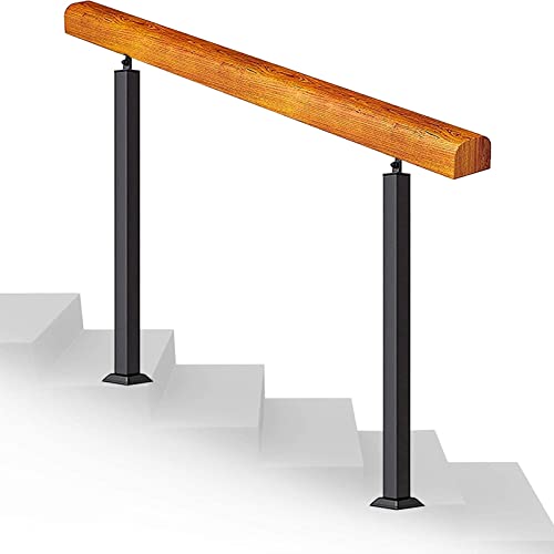 Rambarde d'escalier extérieure artisanale en fer forgé et bois pour entrée de porche