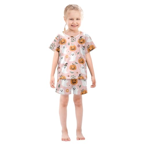 Pajama Short Sets Halloween Cute Ghosts Pumpkins Flowers Soft Cotton Summer Sleepwear 2 Piece PJS Size 5-14T4