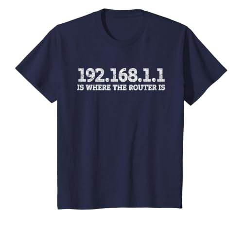 Router IP Address 192.168.1.1 Nerd Geek Networking T-Shirt, Youth, Navy Blue, Large