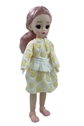 Image of Tickles Movable Joints Doll Beautiful Eyes Fashionable Dress with Stole for Kids Girls (Color: Yellow Size: 30 cm)