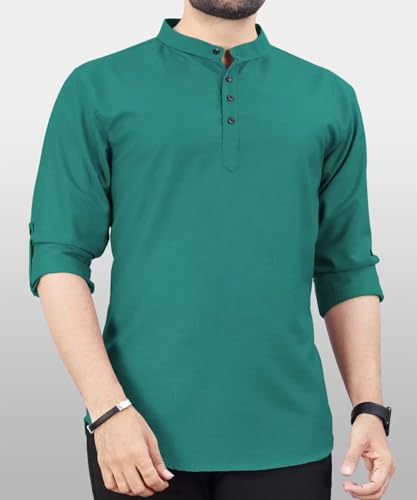 Image of DEEMOON Men's Regular Fit Solid Sprad Collar Casual Shirt with a Trendy Mandarin Collar Crafted from a Premium Cotton Blend