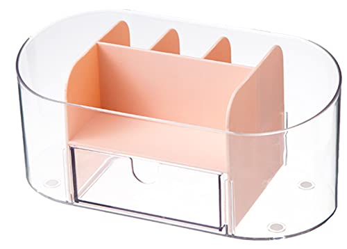 Organizador de escritorio, organizador de soporte de pluma transparente, organizadores de escritorio con cajón de papelería multifuncional de caddie para la escuela de oficina (Rosado) Cover