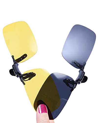 LUFF 2-Pack Clip on Day+Night Vision Polarized Sunglasses,Night Driving Safety