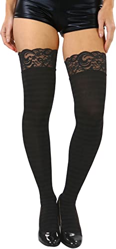 Image of ToBeInStyle Women's Opaque Hosiery Thin Striped Thigh High Long Stocking