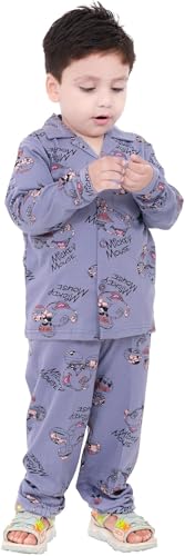 Image of TONY & JONY Summer Casual Wear Self Design Cartoons Printed Full Sleeve 100% Pure Cotton Kid's Top Bottom Set /Night Suit