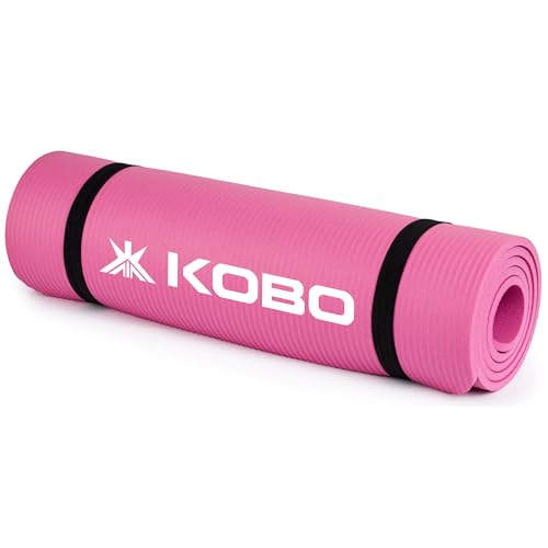 Image of Kobo NBR Multi-use Thick Non-Slip and Anti-Tear Exercise Athletica Yoga Mat with Carrying Strap for Hot Yoga and The Gym, Home Workout, Pilates, Physio, and Camping for Men & Women
