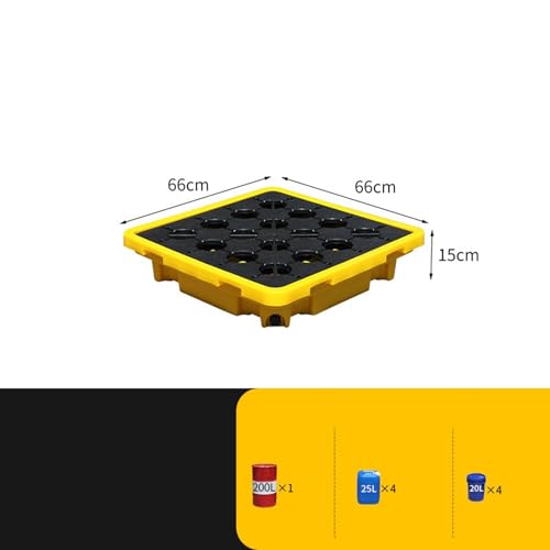Bac de rétention empilable Jaune et Noir pour Demi-fût, Plateau en polyéthylène étanche avec Grille de Drainage, Plateforme modulaire Robuste pour Le Stockage Industriel d'huile (4