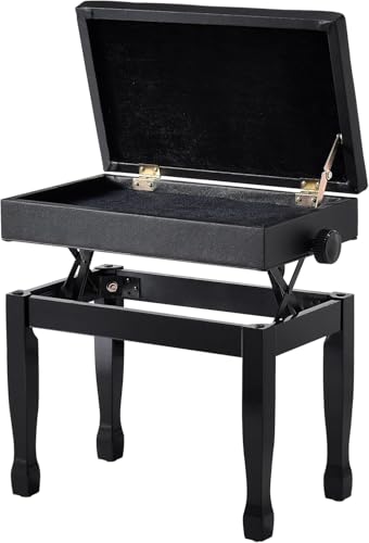 FILISITE Adjustable Height Piano Bench Stool PU Leather Cushion Wooden Keyboard Seat with Music Storage (Black)