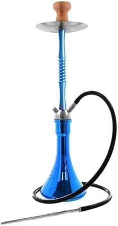 Kaya Shisha INOX Blue Trumpet Wega - Cachimba (75 cm, acero inoxidable y cristal recubierto metálico, con boquilla de aluminio)