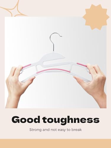 Image of HOUSE DAY Pink Plastic Hangers 50 Pack, Slim Space Saving, Non Slip Hangers with Rubber Pads, Sturdy Coat Hanger for Closet, S-Shaped Clothes Hanger for Shirt, Suit, Pant, Skirt | Space saving closet organizer, heavy duty S-shape, rubber grip pads help keep shirts, suits, coats, pants, skirts in place