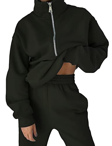 Kissonic Womens Fleece 2 Piece Outfits Sweatsuit Half Zip Pullover Sweatshirt Joggers Pants Tracksuit Set2