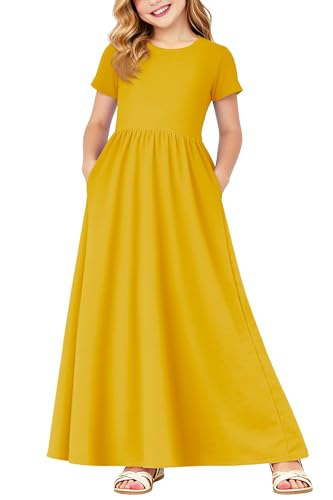 Image of Deerose Girls Maxi Dress Short Sleeve Casual Long Dresses with Pockets 5-14 Years
